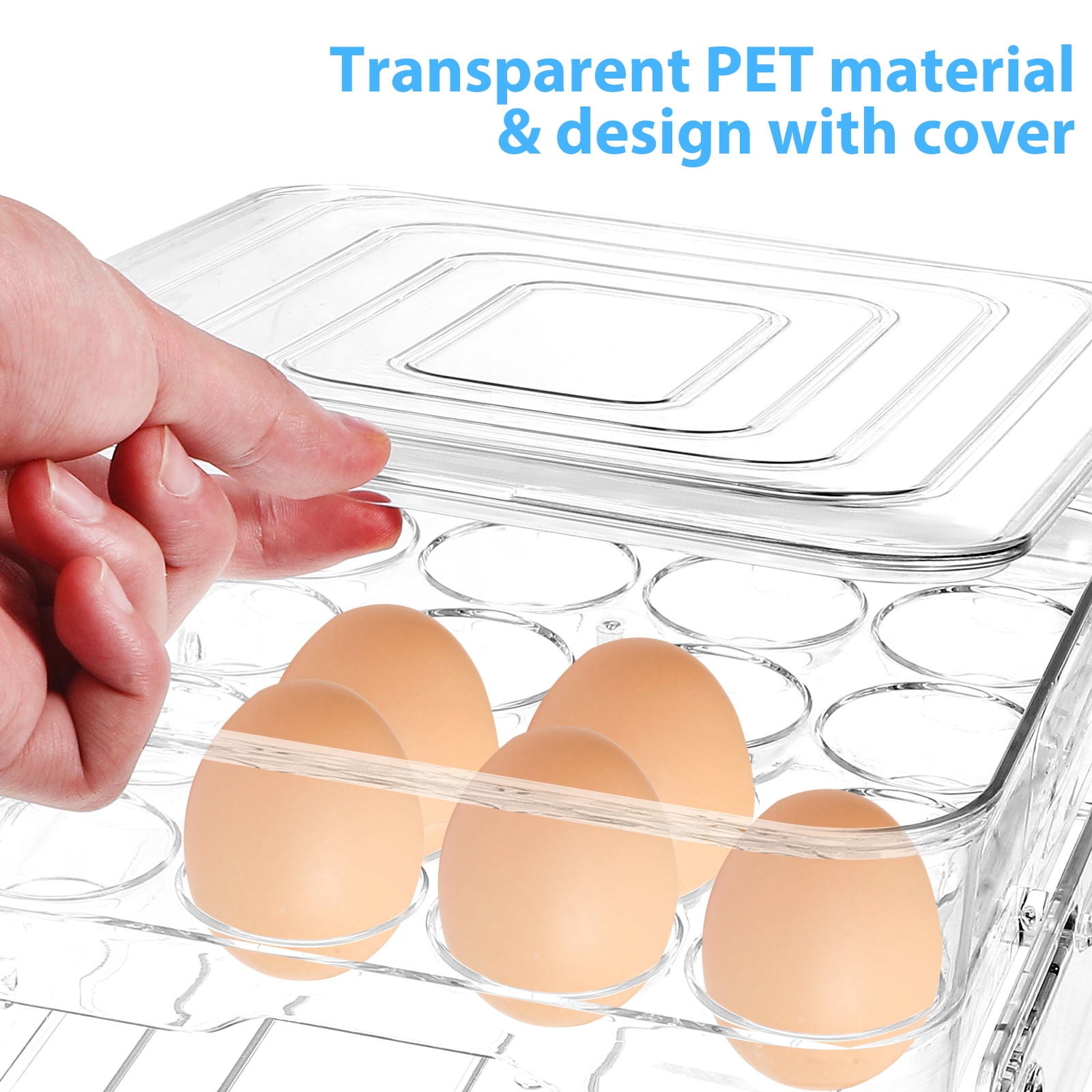 WHAMVOX Transparent Egg Box Refrigerator Egg Holder 2Layer Automatic Rolling Stackable Egg Dispenser with Lid