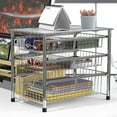 thumbnail image 4 of Stackable 3 Tier Sliding Basket Organizer Drawer, Chrome - Space-Saving Storage Solution, 4 of 5