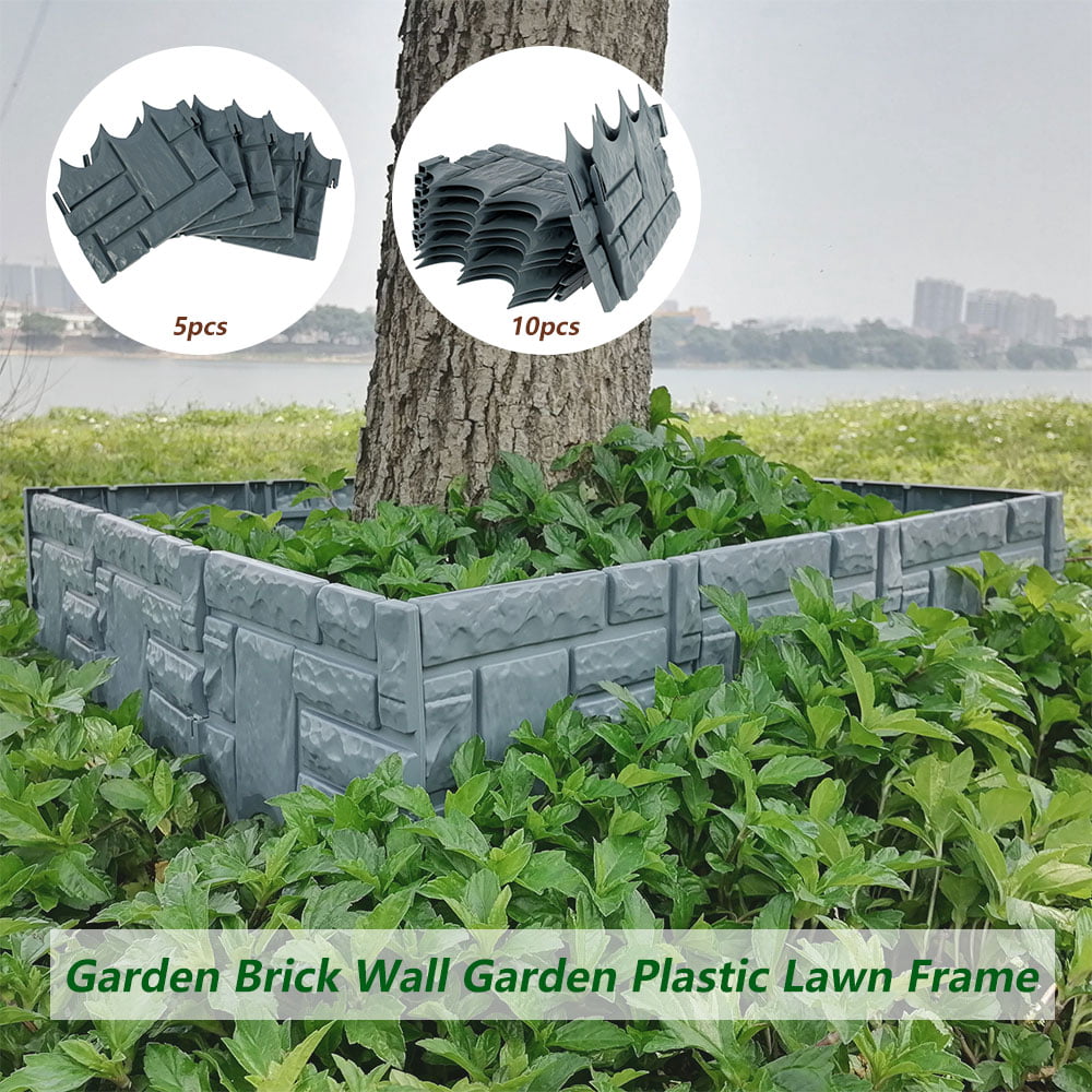 ODOMY Brick Garden Edging Grey Stone Brick Effect Lawn