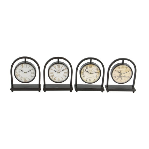 DecMode 11" Black Metal Pendulum Stand Clock, Set of 4