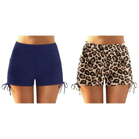 2-Pack Women Plus Size High Waist Bikini Bottoms Swim Briefs Beach Shorts Ruched Bottom High Cut Swim Bottom Full Coverage Swimsuit Bottom Sports Yoga Shorts Swimbottom Underwire Swim Tops for Women