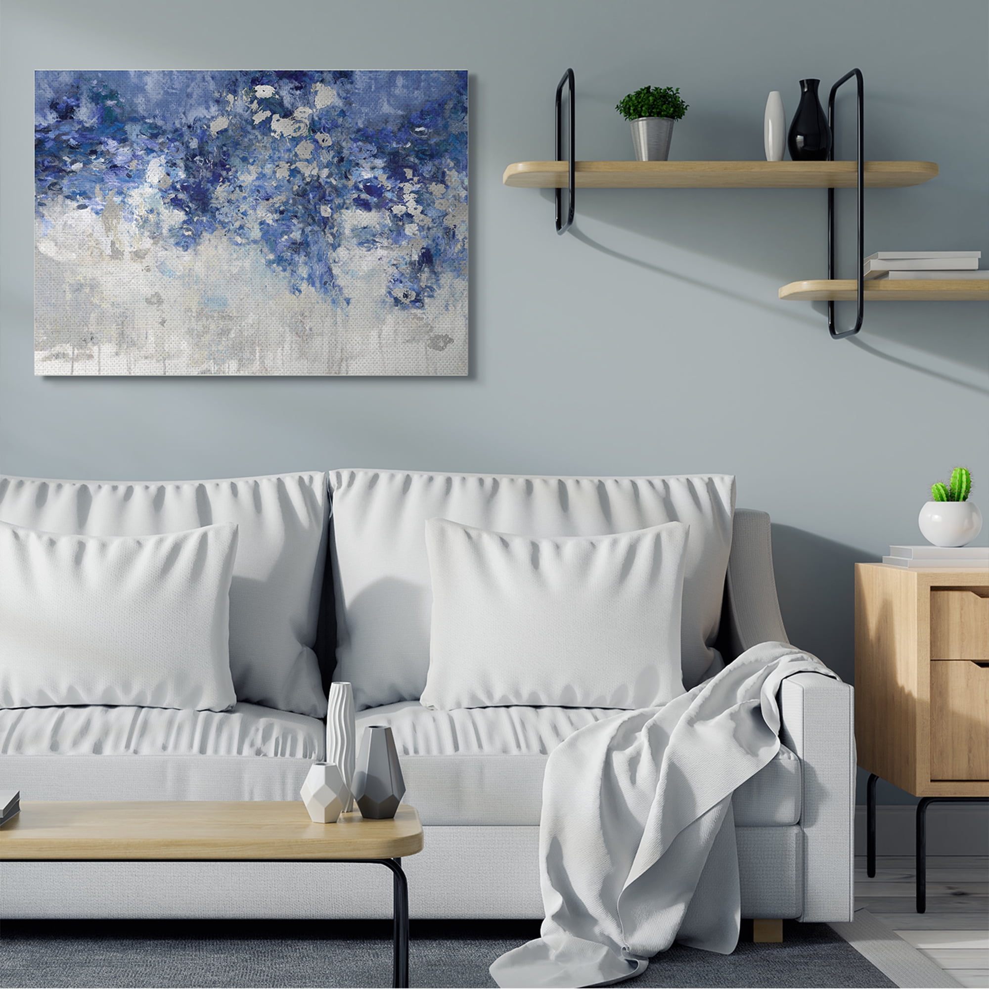 Stupell Industries Blue Cascading Florals Energetic Flower Abstraction,36 x 48,Designed by Nikki Robbins