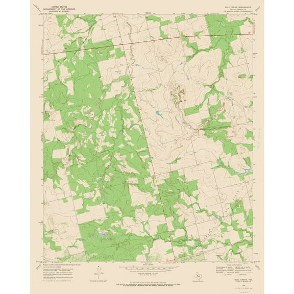 Topographical Map - Bull Creek Texas Quad - USGS 1969 - 23 x 28.88 - Vintage Wall Art