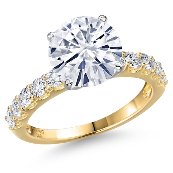 Gem Stone King 14K Two Tone Gold White Moissanite and Lab Grown Diamond Engagement Ring for Women | 4.65 Cttw | Round 10MM | Gemstone Birthstone | Size 6