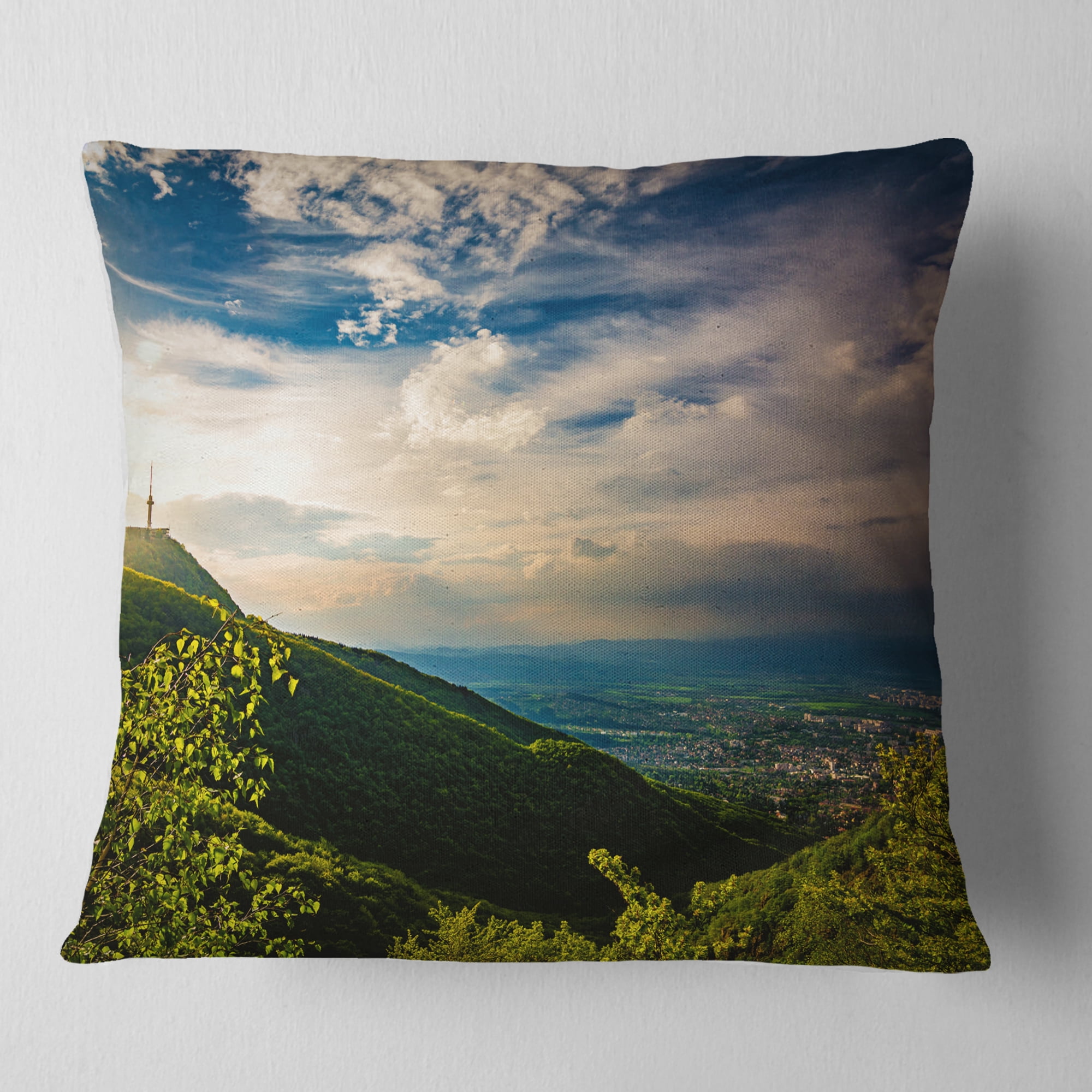 Designart Vitosha Mountain over Sofia Bulgaria - Landscape Printed Throw Pillow - 16x16