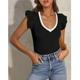 thumbnail image 4 of PRETTYGARDEN Womens V Neck Summer Tops Ruffle Sleeveless Slim Fit T Shirts Going Out Casual Blouses, 4 of 8