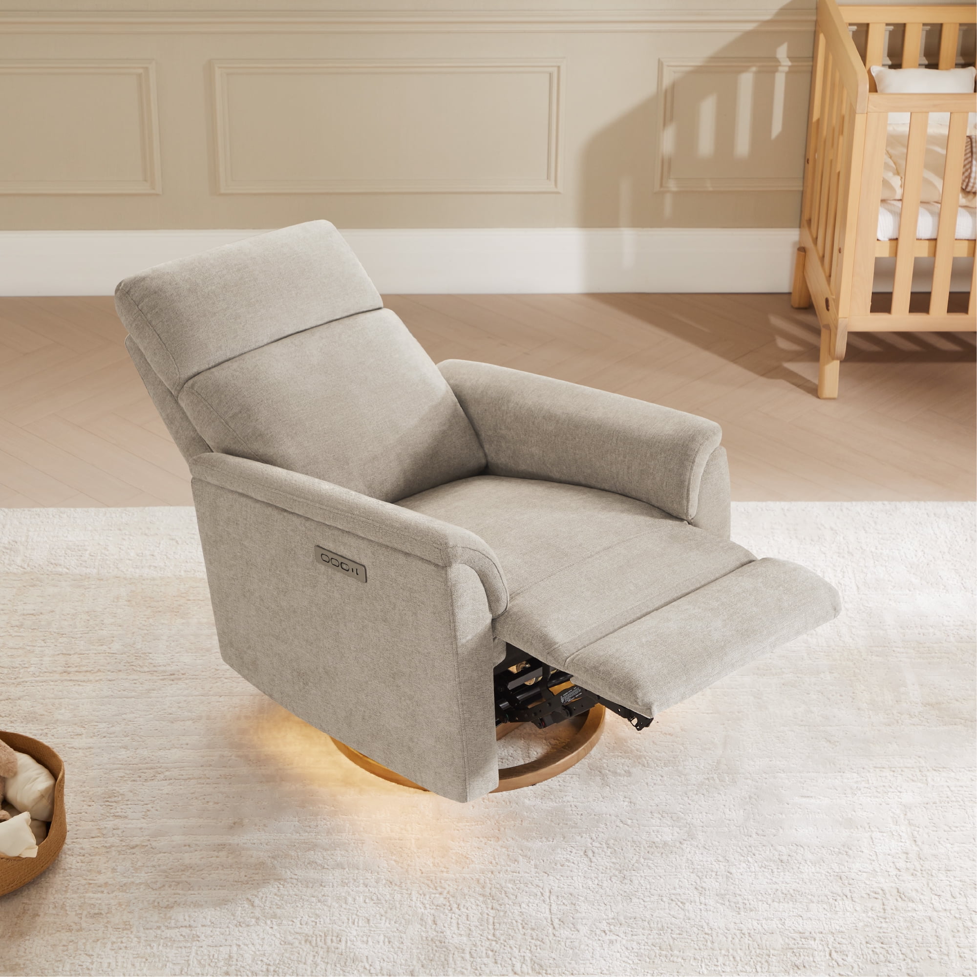 Spruce & Spring 270° Swivel Power Recliner with Nightlight for Nursery and Living Room, Khaki