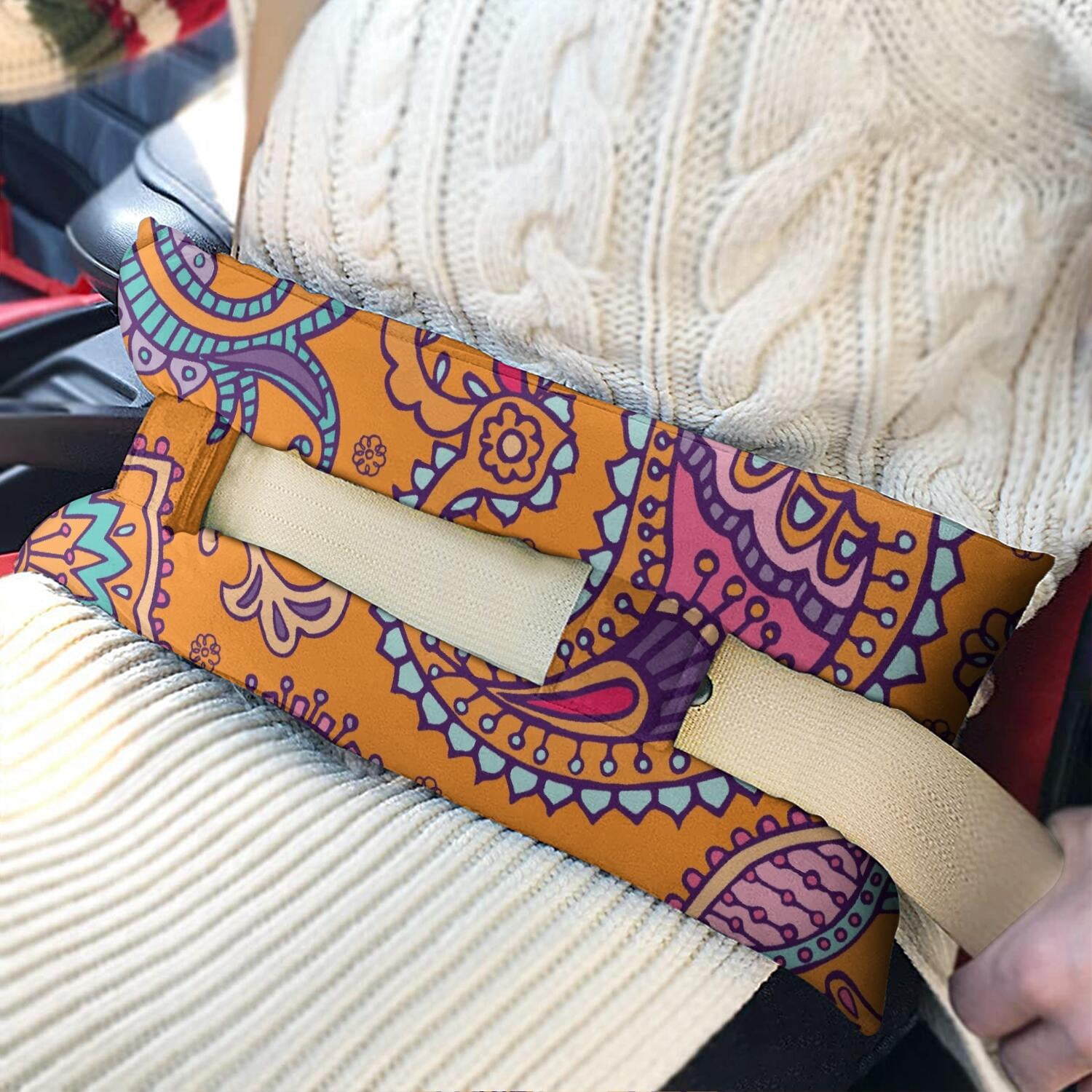Boho Elegant Paisley Seatbelt Pillow - Post-Surgery Recovery Cushion for Mastectomy & Chest Procedures - Plush Geometric Car Pillow
