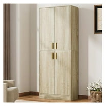 Kitchen Pantry Cabinet, 71" Tall Wood Storage Cabinet with Doors and Shelves 4 Doors Freestanding Cupboard for Dining Room Living Room Bathroom Furniture, Whitewashed Oak