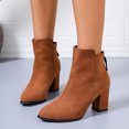 thumbnail image 2 of Women's Retro Suede Ankle Boots Almond Toe Chunky Block Heel Back Zipper Short Booties for Business Work, 2 of 8