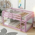 thumbnail image 3 of Mirightone Wooden Twin over Twin Bunk Floor Bed with Ladder, Low Bunk Bed Floor Twin over Twin, Upper Bed with Slats, Pink, 3 of 7