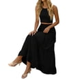 thumbnail image 4 of Boho Skirts for Women High Waist Flowy A Line Midi Casual Summer Skirt with Pockets Elastic Waistband Black L, 4 of 7