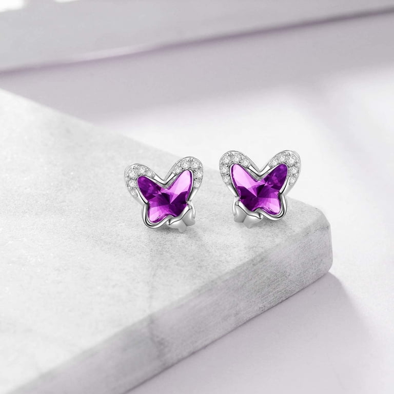 18K Gold Filled 925 Silver Crystal Butterfly Bow Stud Earrings – Cute Small Gift
