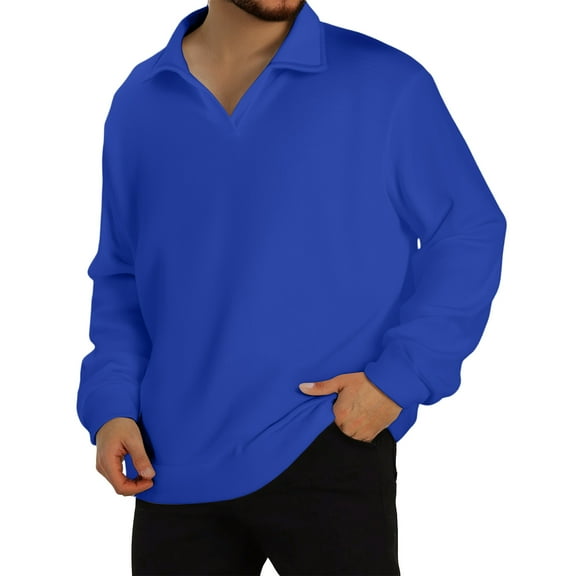 Kixjoy Mens Long Sleeve Polo Shirts Oversized V Neck Polo Shirts Fashion Fall Knit Sweater Lightweight Casual Soild Mens Sweatshirt, Royal Blue 3XL