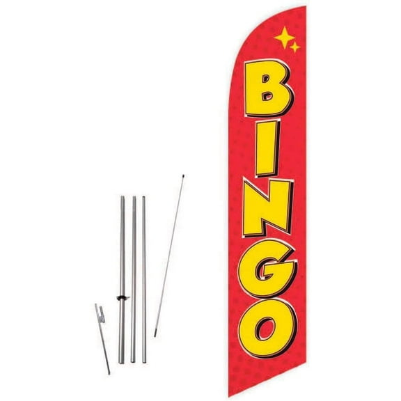 Cobb Promo Bingo Red Feather Flag with Complete 15ft Pole kit and Ground Spike