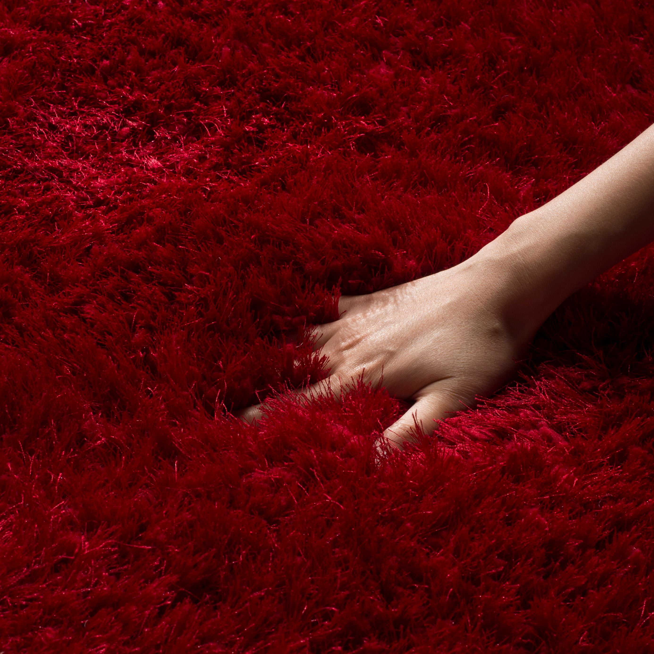 SAFAVIEH Luxe Paxton Solid Plush Polyester Shag Area Rug, Red, 5' x 8'