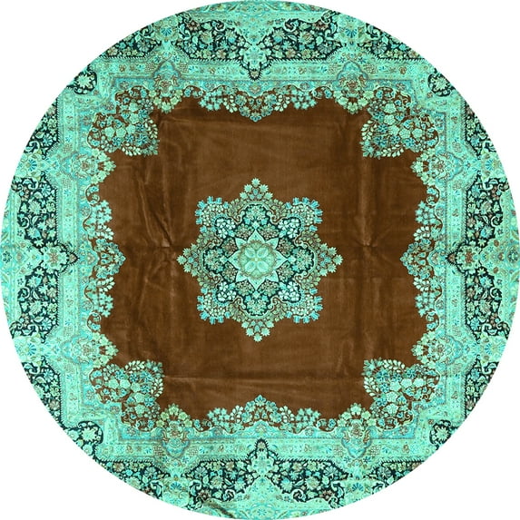 Ahgly Company Indoor Round Medallion Turquoise Blue Traditional Area Rugs, 3' Round