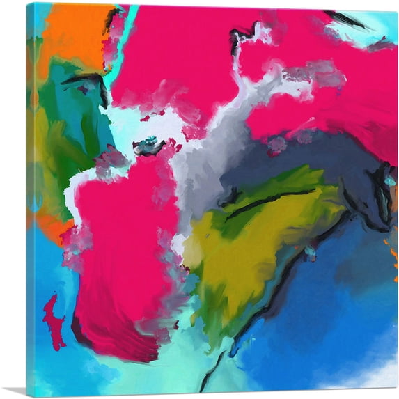 ARTCANVAS Abstract Pink Red Green Black Canvas Art Print - Size: 12" x 12" (1.50" Deep)