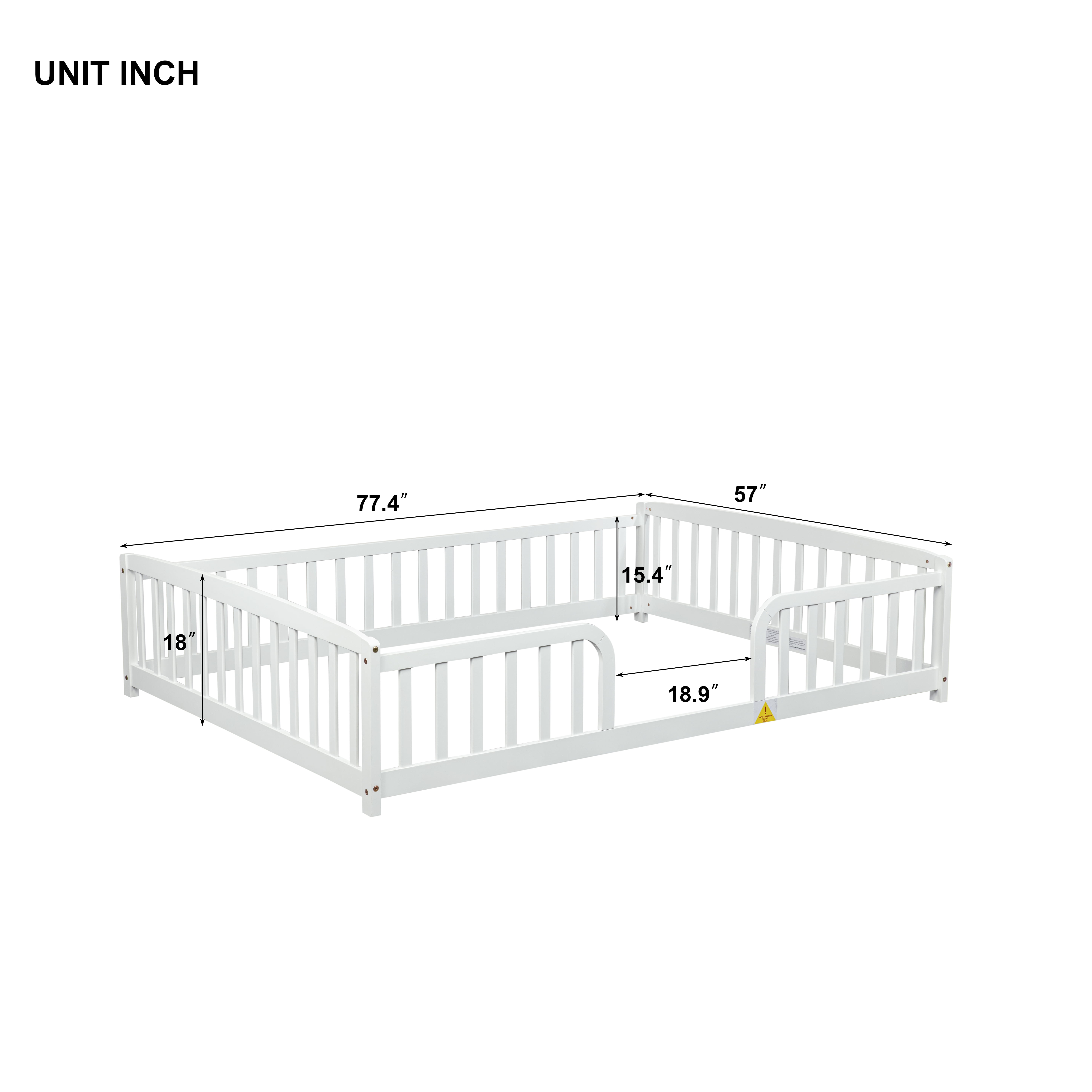 Mintazer Full Size Toddler Floor Bed with Guardrails & Central Entrance, White