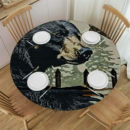 

BCIIG Bear Round Table Cover Stain Resistant and Washable for Indoor Outdoor Tablecloth Kitchen Dining Wedding Parties 100% Polyester Fiber 31 -35