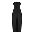 thumbnail image 6 of TEAJOPSUU Jumpsuits for Women Cotton Blend Sleeveless Wide Leg Jumpsuit Button Down Baggy Capri One Piece Jumpsuit Loose Fit Overalls with Pockets Black, 6 of 6