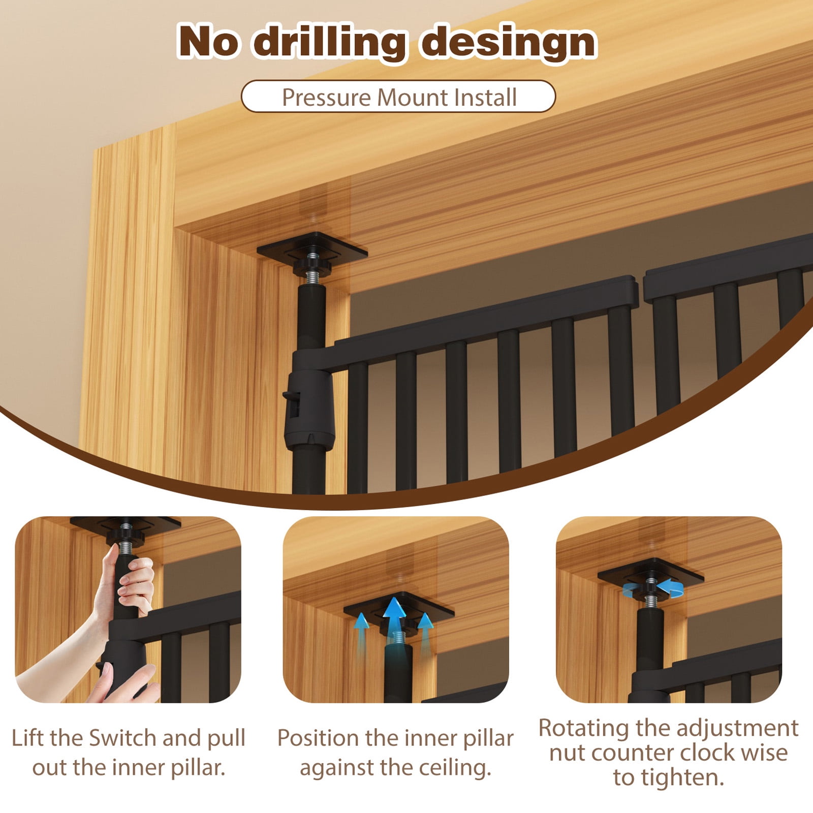 XJD 71" Extra Tall Cat Gate – Fits 30.31"-38.2" Wide Openings, Auto-Close, Narrow 1.37" Gaps, No-Drill Pressure Mount, Double Opening Design Pet Gate, White