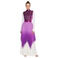 thumbnail image 6 of iiniim Women's Sequined Liturgical Worship Praise Dance Dresses Gradient Mesh Irregular Church Worship Tunic Purple M, 6 of 7