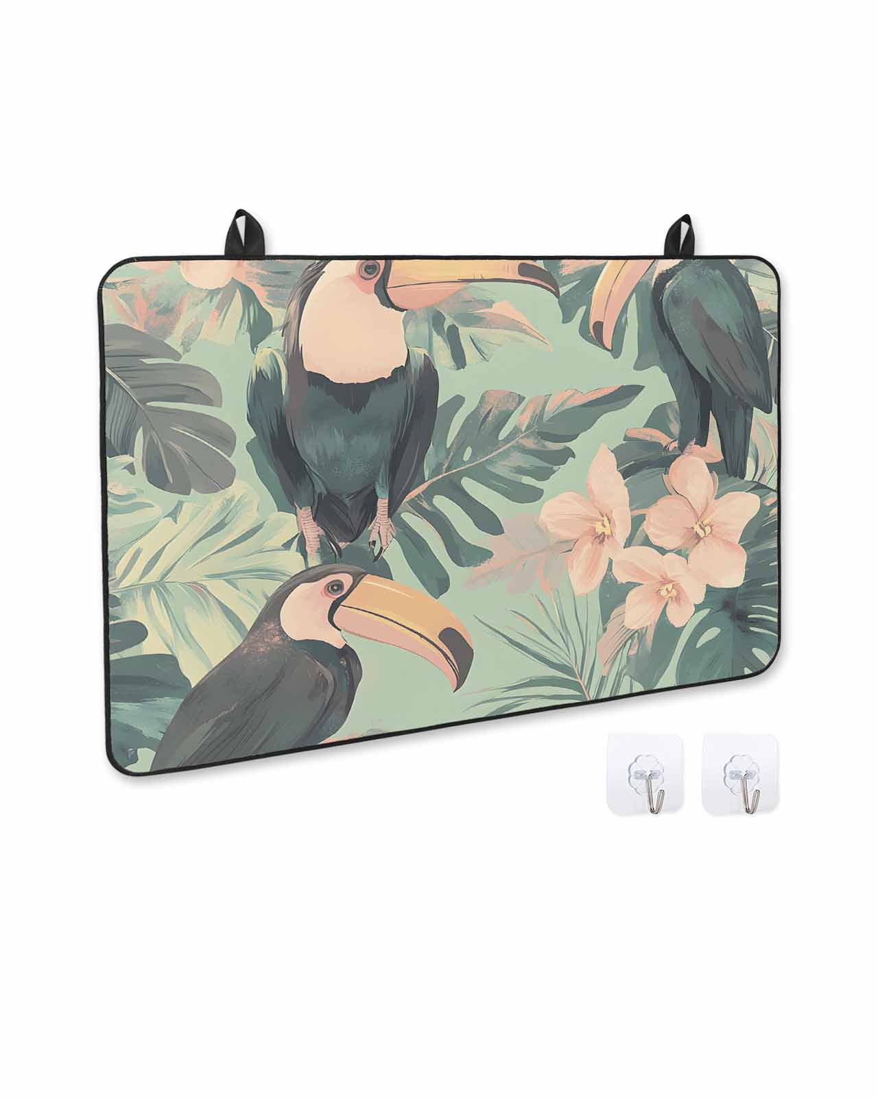 nqOlkjepod Large Induction Cooktop Protector Mat 24"x21", Summer Parrot Stove Top Covers for Electric Stove, Tropical Bloom Pink Flower Palm Leaf Stove Burner Cover Mats, Glass Top Stove Cover