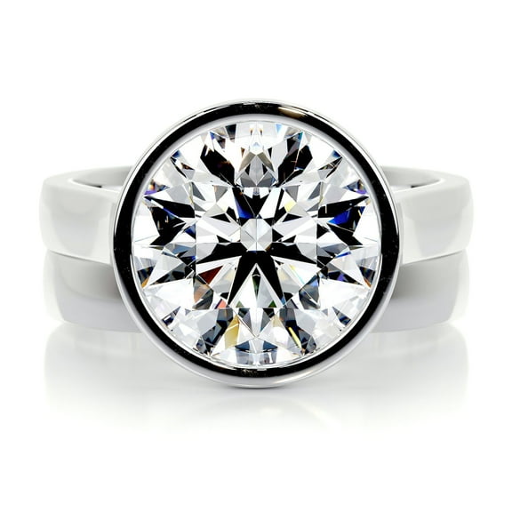 First Jewel Exquisite 2.2 Ct Round Cut Bezel Set Diamond Ring - Lab-Created Simulated Diamond - 14K White Gold Over Setting - Timeless Engagement Ring for Her - Ideal for Proposals and Celebrations