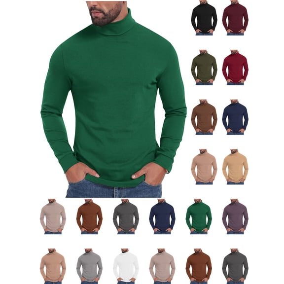 Men's Slim Fit Turtleneck Top Solid Color Elastic Turtleneck Long Sleeve Blouse Tops Soft Stretchy Breathable Base Layer for Men