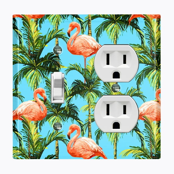 Metal Light Switch Plate Outlet Cover (Flamingo Tree - Single Toggle Single Duplex)