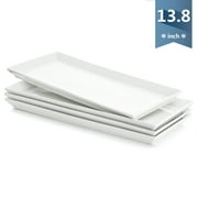 Rectangular Porcelain Platters, 13.8 Inch Serving Trays, Set of 4, White