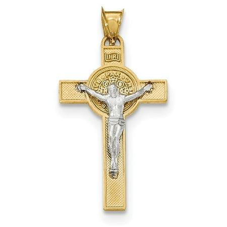 14k Two-tone Gold St. Benedict Medal Crucifix Cross Pendant