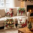 thumbnail image 5 of Sahpxhe Christmas Throw Pillow Cover 18X18 Set Of 4 Vintage Santa Wreath Golden Bells Pattern Soft Cushion Covers for Couch Home Decor, 5 of 5