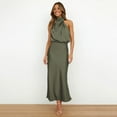 thumbnail image 3 of IDOPIP Women's Elegant Sleeveless Satin Dresses Halter Mock Neck Elastic Waist Cocktail Party Dress, 3 of 6