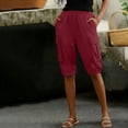 thumbnail image 4 of Stamzod Womens Cargo Capri Pants Loose Casual Elastic Waist Cropped Pants Plus Size Fashion Summer Capris Wine M, 4 of 7
