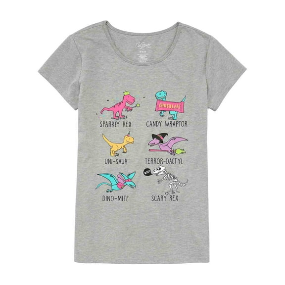 Girls Gray Candy Dinosaur Halloween T-Shirt Dino T-Rex Tee Shirt Medium (10-12)