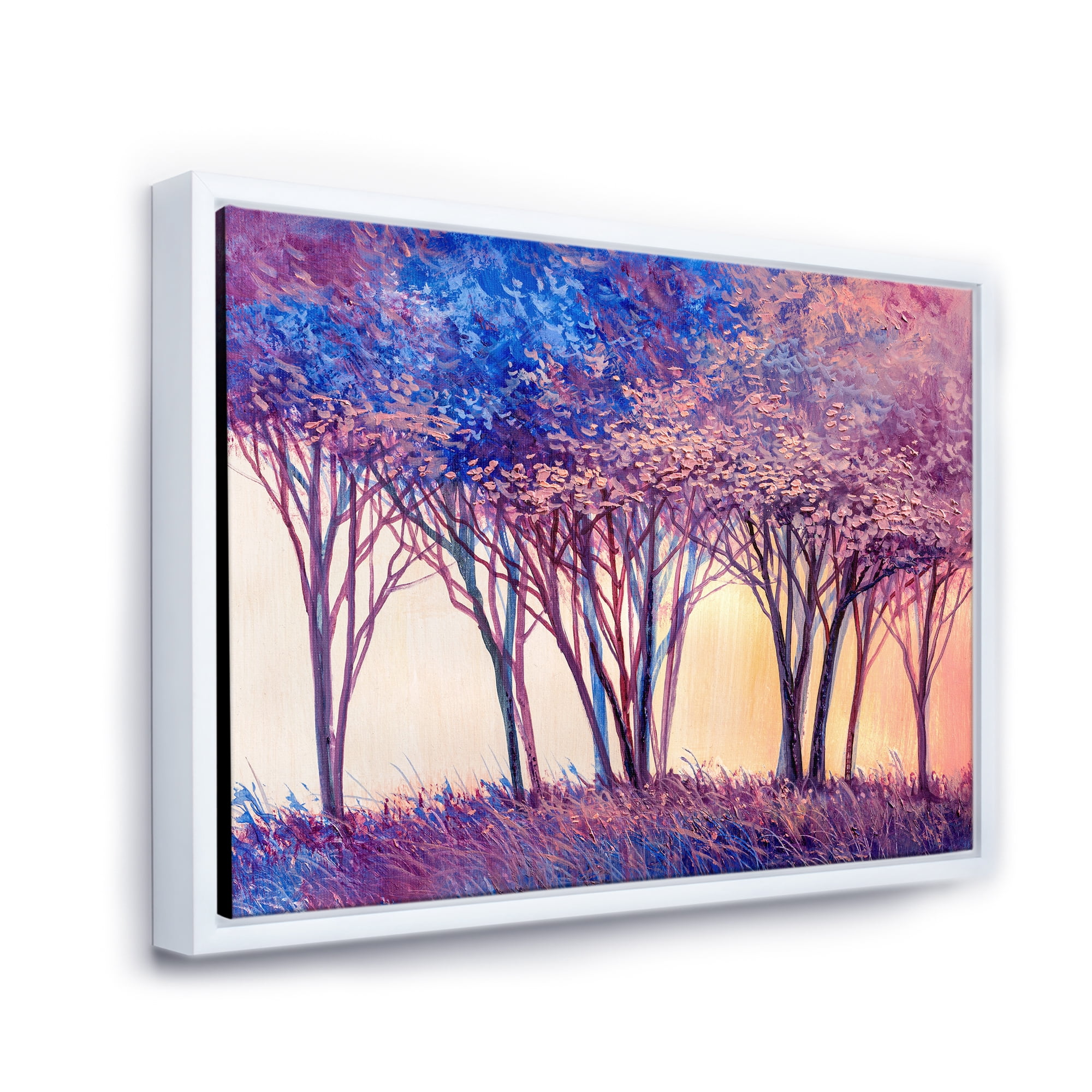 Designart 'Colorful Blue Trees Abstract Forest Landscape' Modern Framed Canvas Wall Art Print