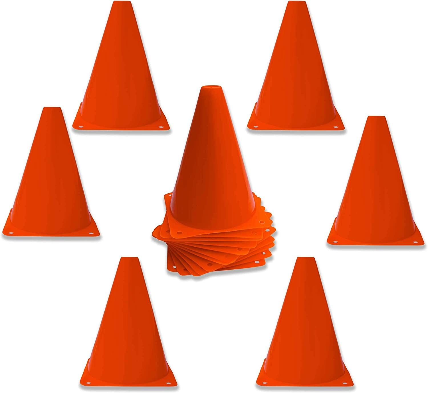 dazzling toys 7 Inch Plastic Traffic Cones - 24 Pack of 7 Multipurpose Construction Theme Party Sports Activity Cones for Kids Outdoor and Indoor Gaming and Festive Events, orange