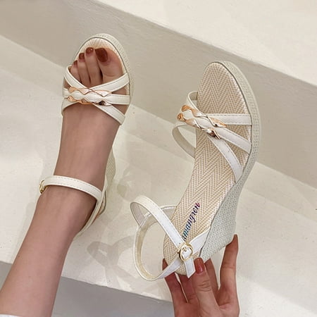 

HIBRO Fashion Spring And Summer Women Sandals Fish Mouth Wedge Heel Buckle Shoes