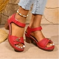 thumbnail image 6 of Summer Sandals Women Chunky Heel Open Toe Ankle Straps Solid Color High Heel Shoes for Women Casual Outdoor Beach Vacation Holiday Fashion Red 42, 6 of 9