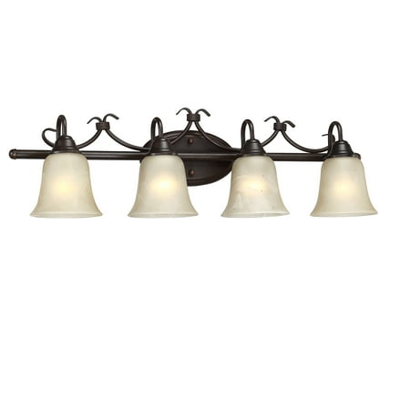

4-Light Bronze Dimmable Bathroom Light Retro Bathroom Light Fixtures with White Opal Glass Bell Shape Shades