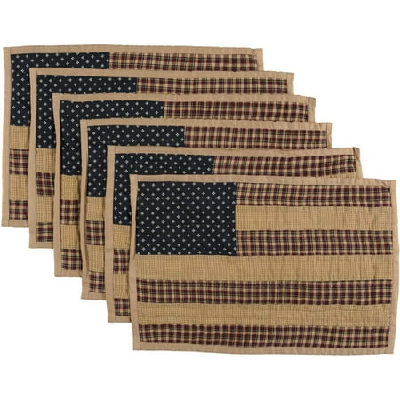 Deep Rectangle Tabletops - Ashton & Willow Deep Red Primitive Tabletop Kitchen Antique Patch Cotton Hand Quilted Star Rectangle Placemat Set of 6