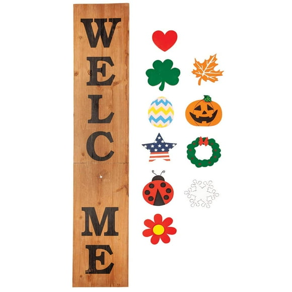 Fox Valley Traders Folding Wooden Welcome Sign, Including 10 Interchangeable Holiday Shapes with Magnets