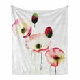 thumbnail image 1 of Poppy Flower Soft Flannel Fleece Throw Blanket, Different Sized Poppys Revival Growing Widely Known Eternal Life Sign, Cozy Plush for Indoor and Outdoor Use, 50" x 60", Pink Red, by Ambesonne, 1 of 6