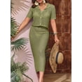 thumbnail image 4 of Women's Crochet Beach Cover Up Set with Knit Crop Button Short Sleeve Collar Top and Bodycon Long Skirt 2 Piece Outfits, 4 of 6