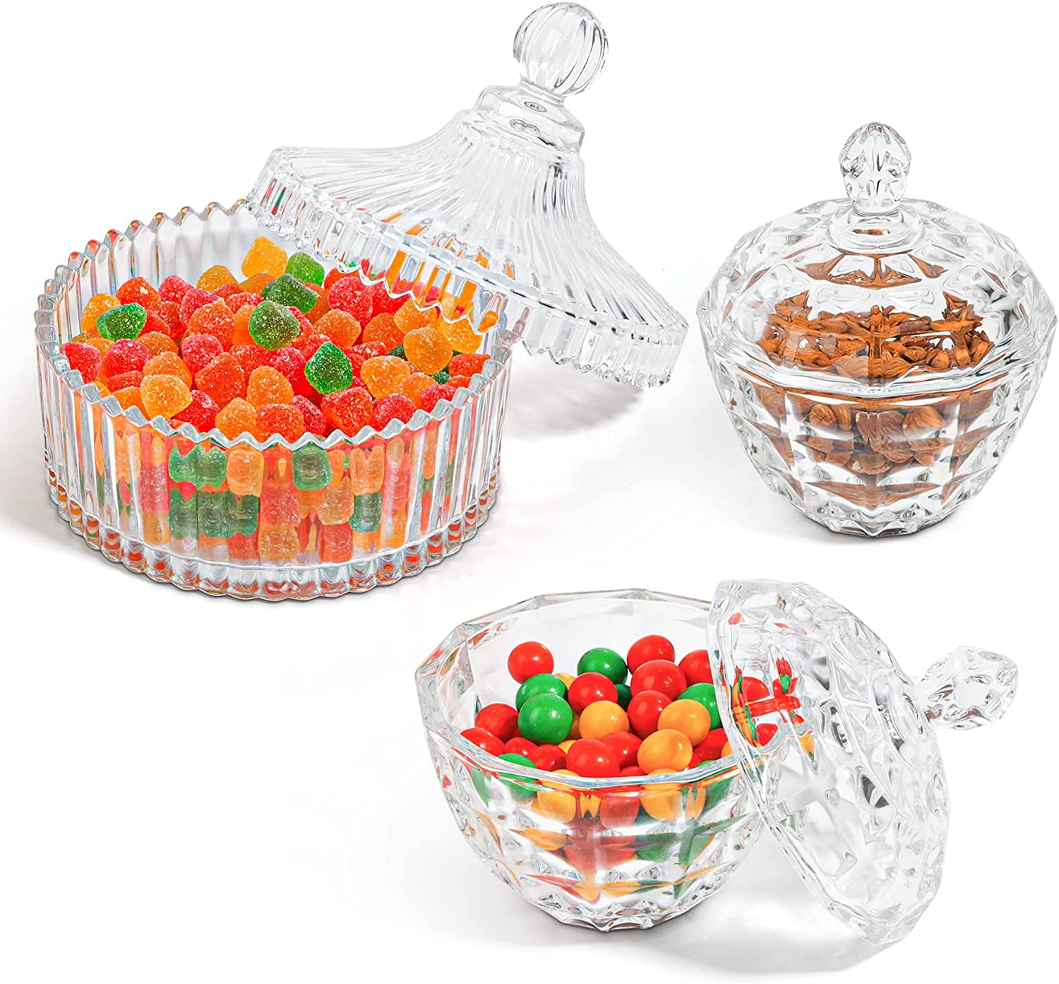 JLMMEN STORE Glass Candy Dish with Lid Decorative Candy Bowl, Crystal