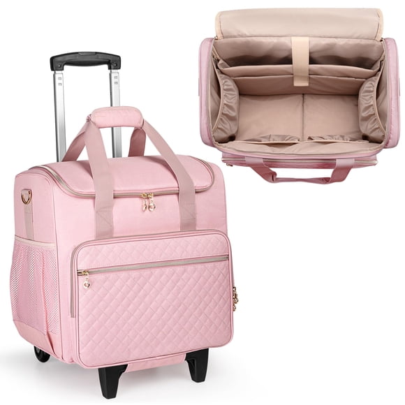 LUXJA Sac à Roulettes pour Enseignant avec Compartiment pour Ordinateur Portable et Chariot Détachable, Sac Fourre-Tout Multifonctionnel pour Enseignant (Brevet en Instance), Rose