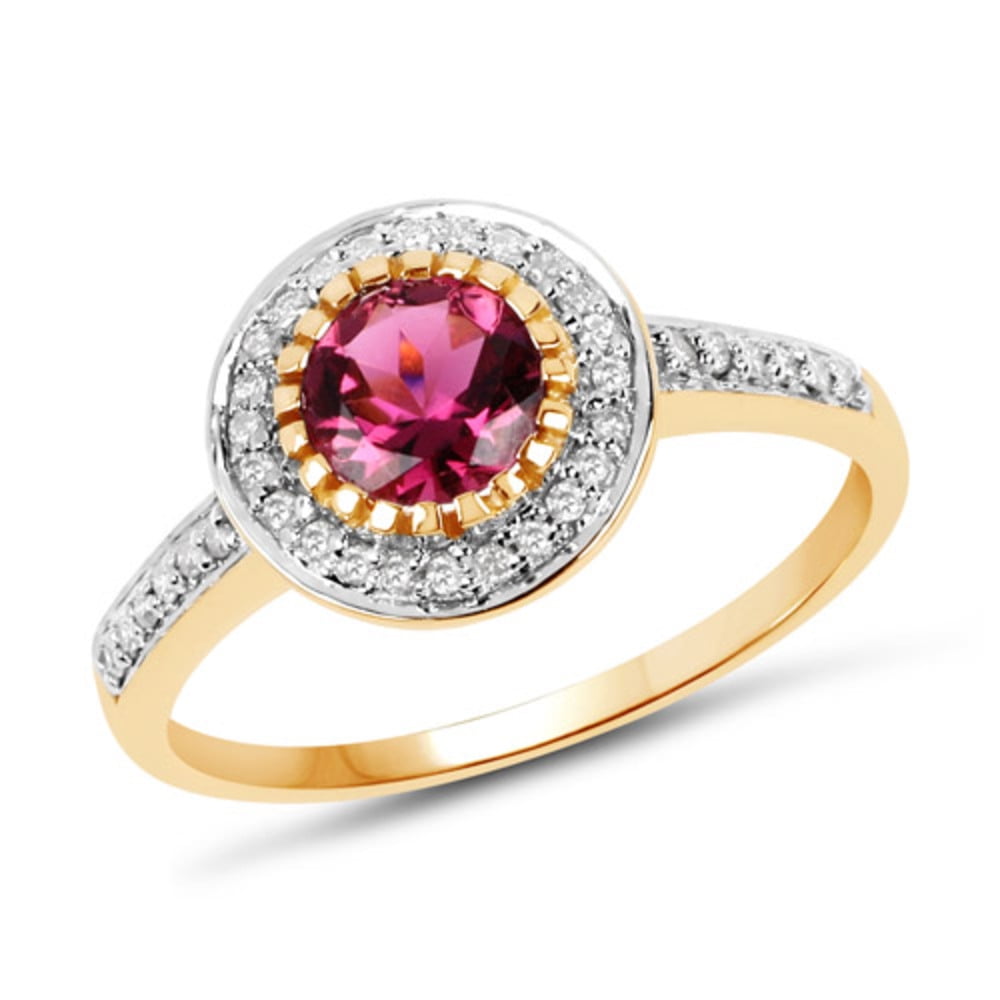 Genuine Round Pink Tourmaline and Diamond Ring in 10k Yellow Gold Size 6.00 by Bonyak Jewelry