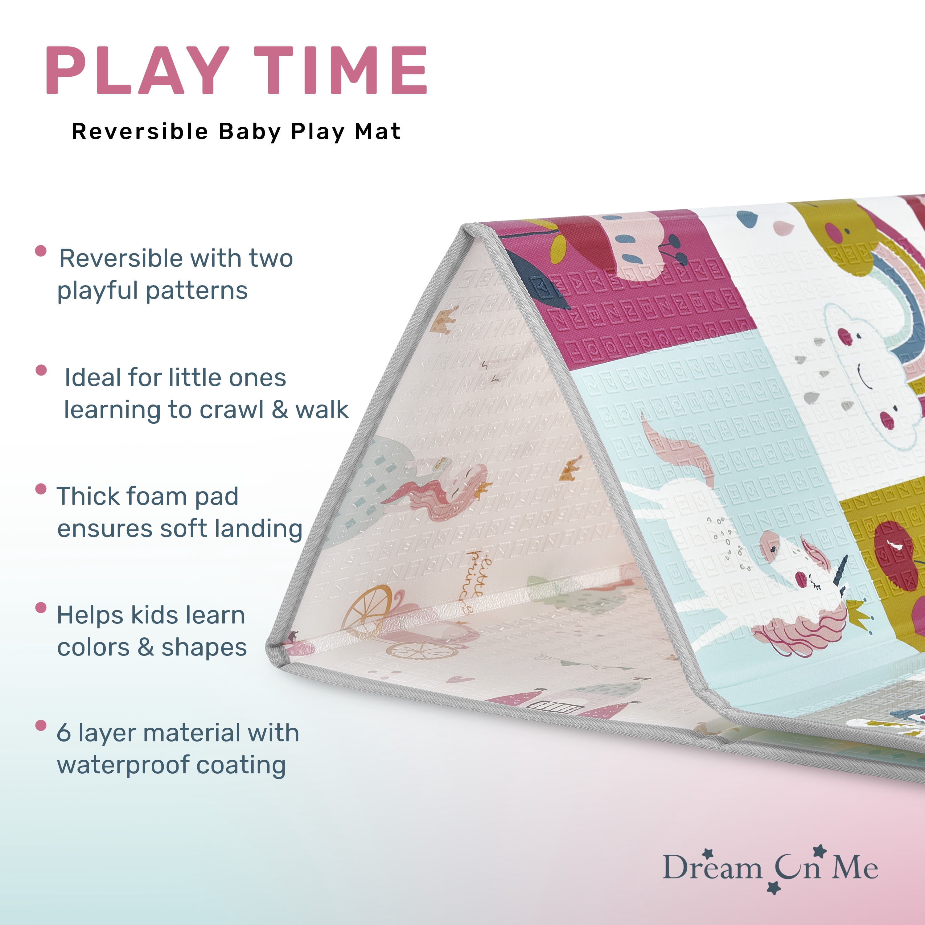 Dream On Me Play Time Reversible Baby Play Mat |Foldable Extra Large Thick Foam Crawling Playmats For Toddlers|Waterproof Portable Playmat For Babies | Yoga/Picnic/Game Mat|Indoor/Outdoor